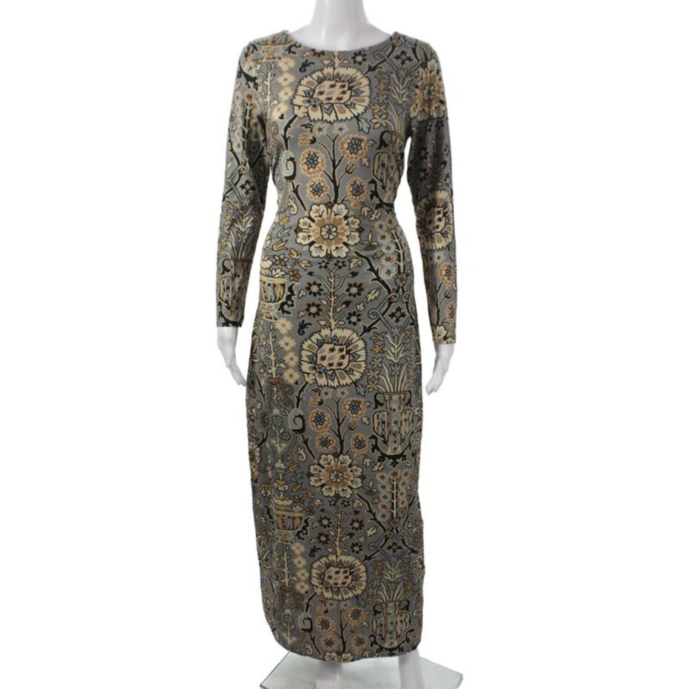 Spartina 449 Womens Maxi Dress Gray Floral Long Sleeve Cotton Size XS